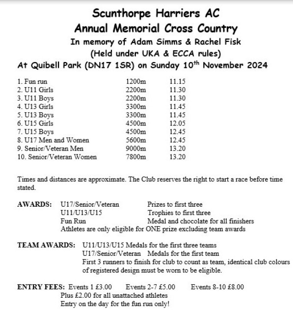 Scunthorpe Harriers Memorial Cross country 2024